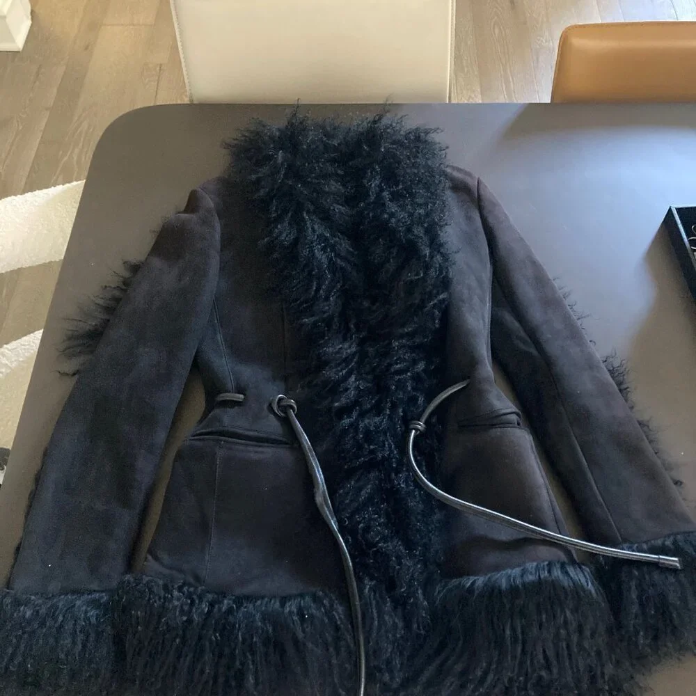 Gucci Tom Ford Era F/W 1999 Black Suede and Shearling Coat 90s Y2K Vintage - Picture 6 of 16